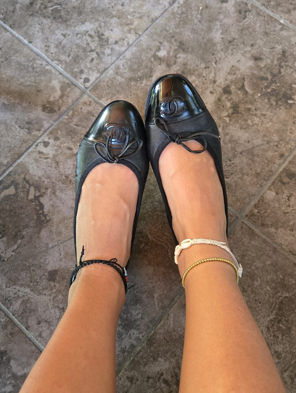 Chanel Vintage Ballet Flats Shoes Slippers Black Lambskin Leather Size 35.5 - Picture 2 of 16